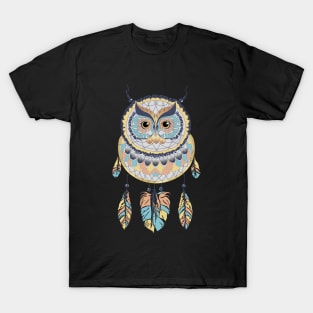 Boho Owl and Feathers Dreamcatcher Graphic T-Shirt